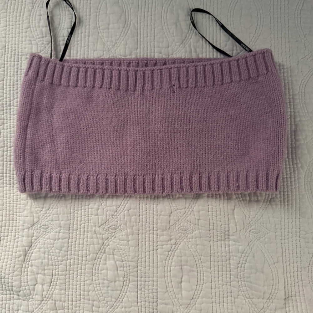 Lilac Cable-Knit Button-Front Women's Sweater Cardigan with Flowers - Picture 5 of 7